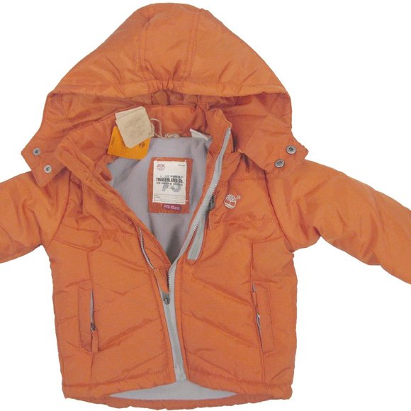 NEW Timberland Little Boys Winter Jacket! Size 3T or 7 OrangeFleece Lined Hood